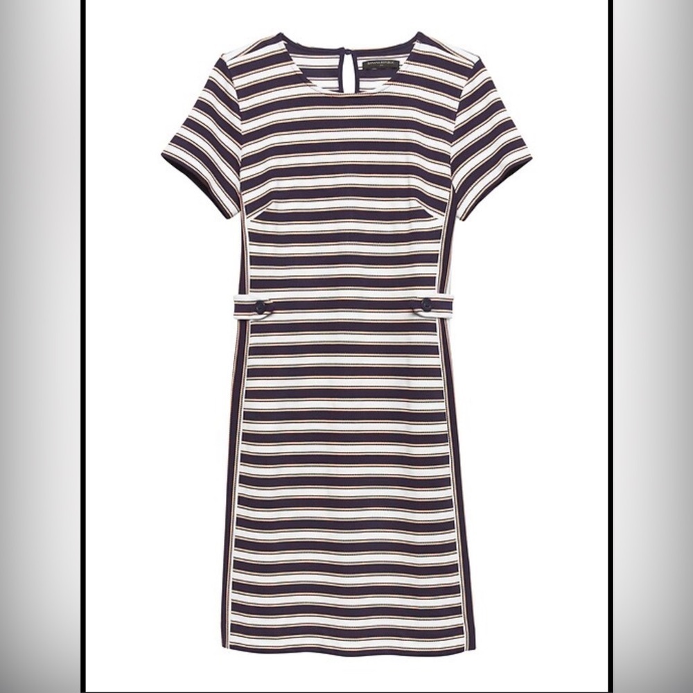 Banana Republic Dress Womens 4 Blue White Striped Nautical Sheath Short Sleeve​